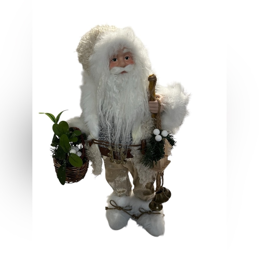 Festive Santa Claus Holiday Figurine - White and Cream